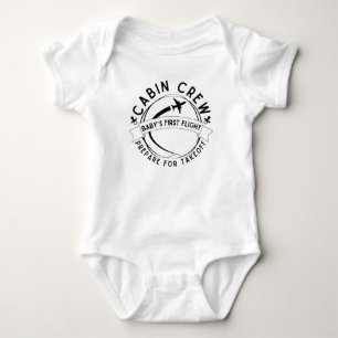 Cabin crew prepare for takeoff, baby’s first fligh baby bodysuit