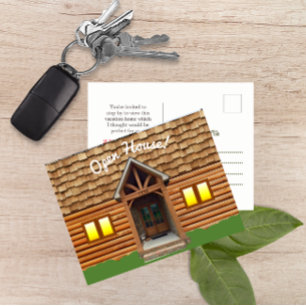 Cabin Facade Realtor Open House Postcard