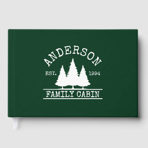 Cabin Family Name Forest Green Guest Book
