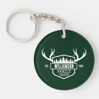 Cabin Family Name Forest Green Keychain