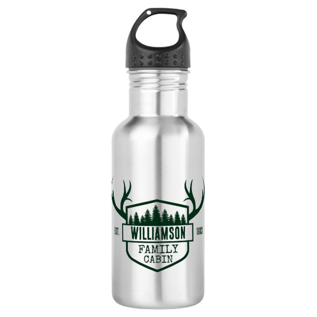 Cabin Family Name Forest Green Reusable 532 Ml Water Bottle (Front)