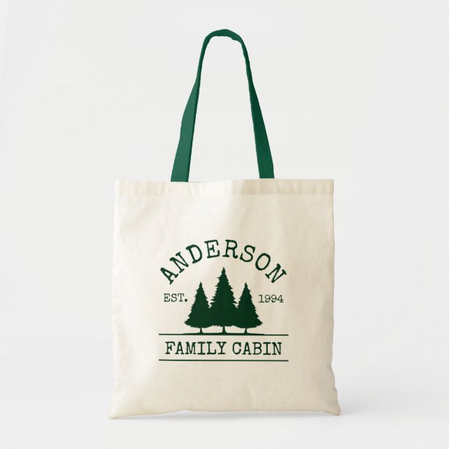 Cabin Family Name Forest Green Tote Bag (Front)