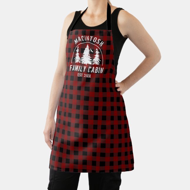 Cabin Family Name Red Black Buffalo Plaid Apron (Insitu)