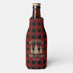 Cabin Family Name Red Black Buffalo Plaid Bottle C Cooler