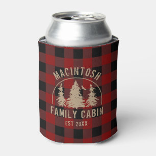 Cabin Family Name Red Black Buffalo Plaid Can Cool Cooler