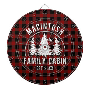 Cabin Family Name Red Buffalo Plaid Dartboard