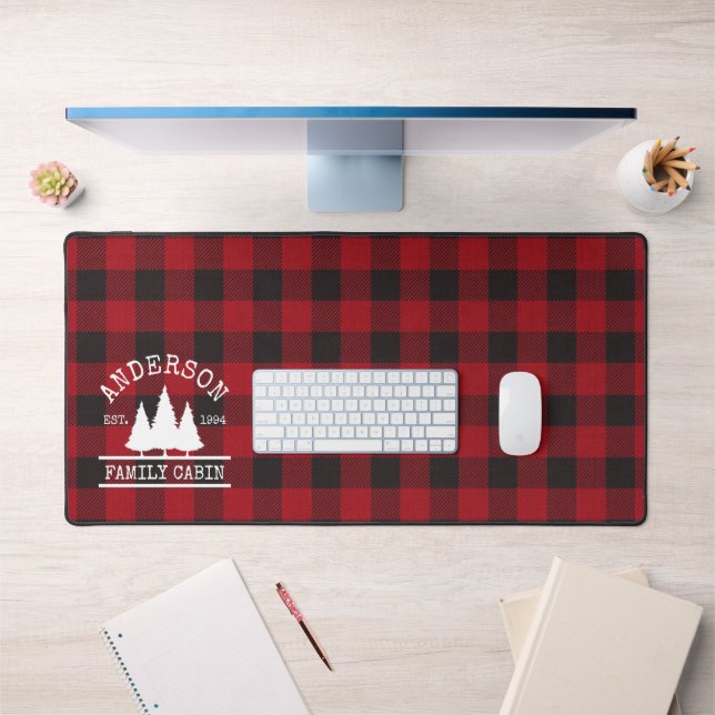 Cabin Family Name Red Buffalo Plaid Desk Mat (Office 1)