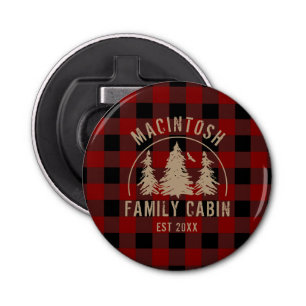 Cabin Family Name Red Buffalo Plaid Keepsake Bottl Bottle Opener
