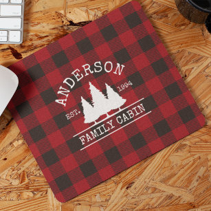Cabin Family Name Red Buffalo Plaid Mouse Pad