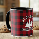Cabin Family Name Red Buffalo Plaid Mug<br><div class="desc">Family Name Cabin Red Buffalo Plaid with Pine Trees Coffee Mug</div>