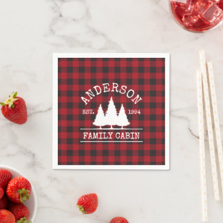 Cabin Family Name Red Buffalo Plaid Napkin