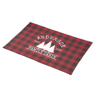 Cabin Family Name Red Buffalo Plaid Placemat