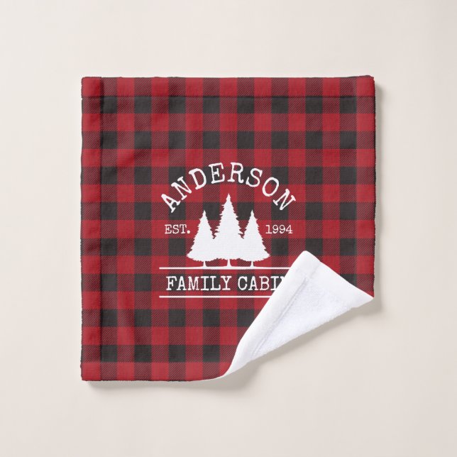 Cabin Family Name Red Buffalo Plaid Wash Cloth (Wash Cloth)