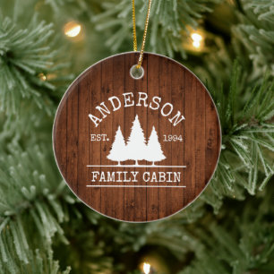 Cabin Family Name Rustic Wood Forest Ceramic Ornament