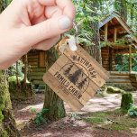 Cabin Family Name Rustic Wood Forest Trees Keychain<br><div class="desc">Create a personalized family cabin keychain featuring a rustic, country wood plank design with forest pine trees and NAME FAMILY CABIN and year established date or other text in brown. ASSISTANCE: For help with design modification or personalization, transferring the design to another product or if you would like coordinating items,...</div>