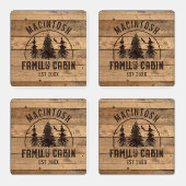 Cabin Family Name Rustic Wood Personalized Coaster Set (Set)