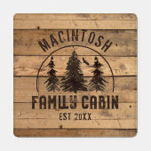 Cabin Family Name Rustic Wood Personalized Coaster Set (Single)