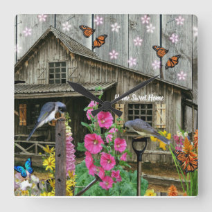 Cabin Flower Garden Square Wall Clock
