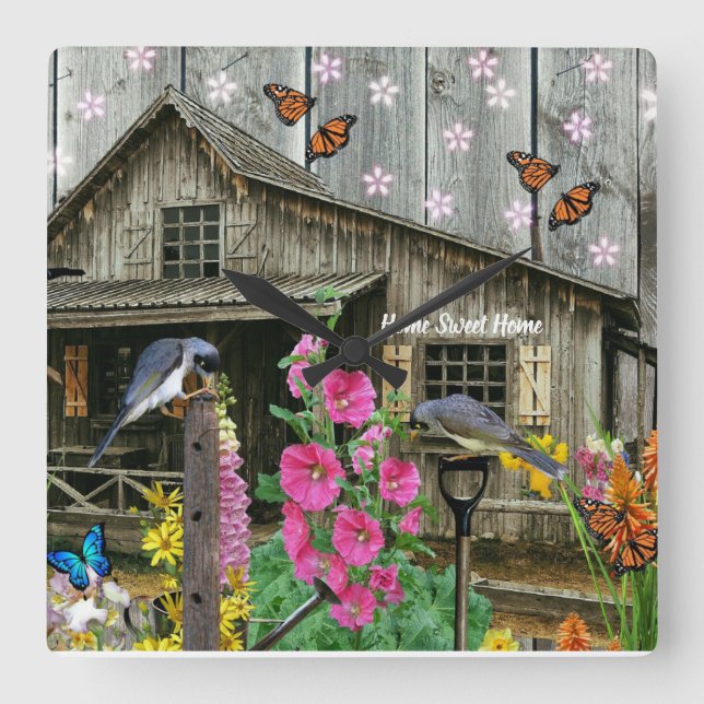 Cabin Flower Garden Square Wall Clock (Front)