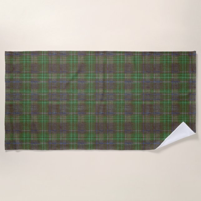 Cabin Forest Green Tartan Beach Towel (Front)