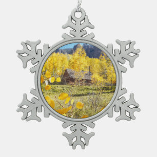 Cabin in Aspens Snowflake Pewter Christmas Ornament