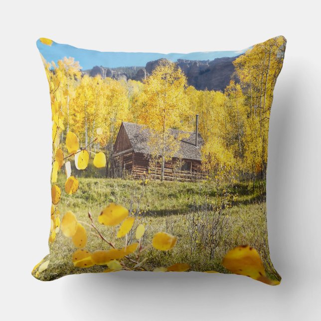 Cabin in Aspens Throw Pillow (Front)