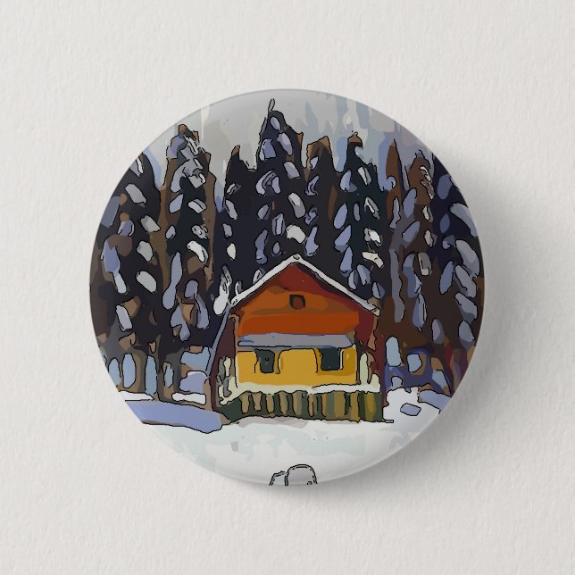 Cabin In Snow 2 Inch Round Button (Front)