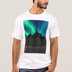 Cabin In The Mountains On An Aurora Night T-Shirt