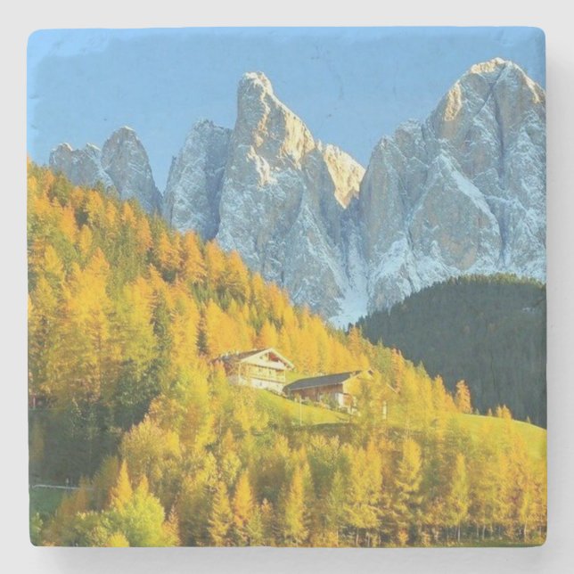 Cabin in the Mountains Stone Coaster (Front)