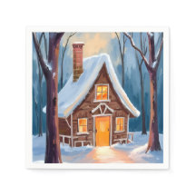 Cabin in the Snowy Winter Woods Christmas