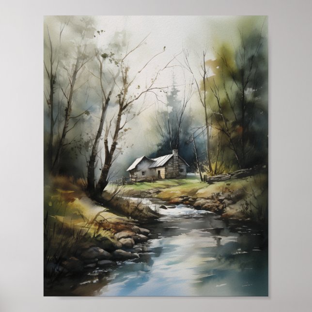 Cabin In The Woods Springtime Forest Cabin Poster (Front)