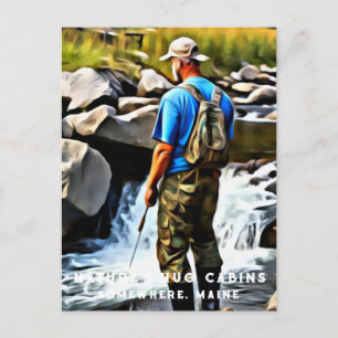 *~* Cabin Man Sun Fishing Stream Maine AP49  Postcard