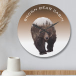 Cabin Mountain Home Decor Brown Bear Large Clock<br><div class="desc">This design may be personalized in the area provided by changing the photo and/or text. Or it can be customized by clicking Personalize this Template and then choosing the click to customize further option and delete or change the colour of the background, add text, change the text colour or style,...</div>