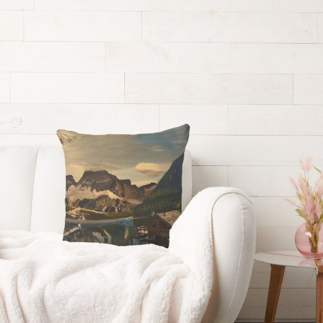 Cabin on Mountain Lake, by Gary Poling Throw Pillow (Couch)