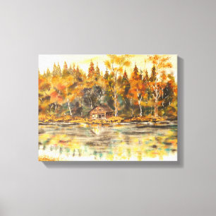 Cabin On The Lake Canvas Print