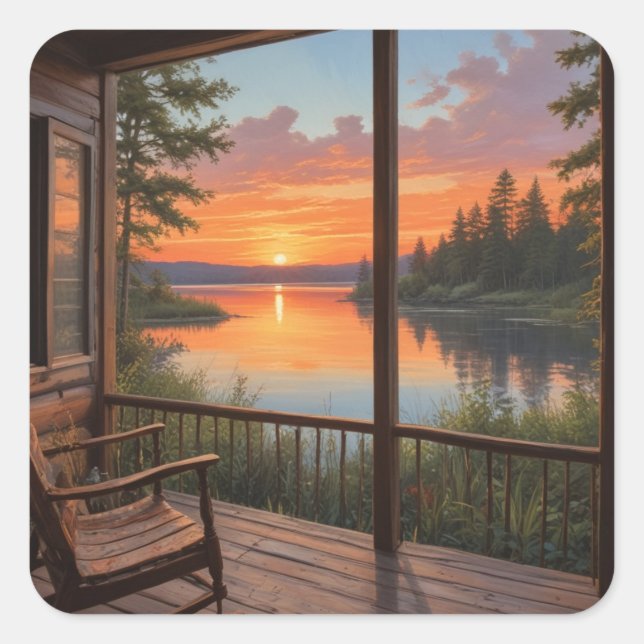 Cabin On The Lake Square Sticker (Front)
