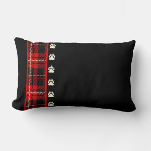 Cabin Red Plaid Bear Paw Print Lumbar Pillow