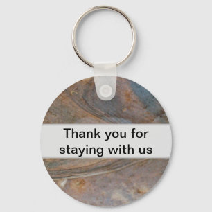 Cabin Rental Thank You Staying Wood Grain Guest Keychain