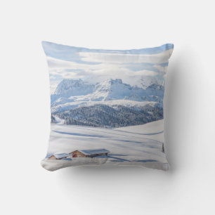 Cabin Retreat Snowscape   Dolomites Throw Pillow