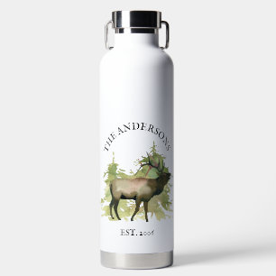 Cabin Rustic Elk wood Personalized Mountain Water Bottle