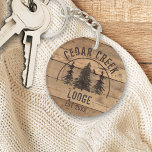 Cabin Rustic Wood Forest Trees Personalized Keychain<br><div class="desc">Rustic keychain featuring a brown country wood plank and forest pine trees scenic design personalized with your custom text. Ideal for a family cabin or lodge or a vacation home rental property. ASSISTANCE: For help with design modification or personalization, colour change, resizing, transferring the design to another product or if...</div>