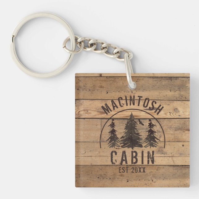 Cabin Rustic Wood Photo Personalized Keychain (Front)