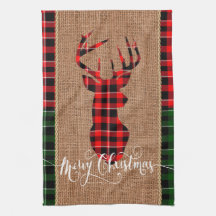Cabin Style - A Plaid Deer Head on Burlap & Plaid
