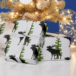 Cabin Style Moose and Pine Tree Pattern  Wrapping Paper