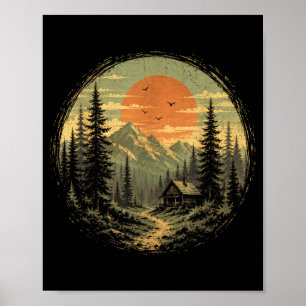 Cabin sunset mountain forest wilderness nature poster
