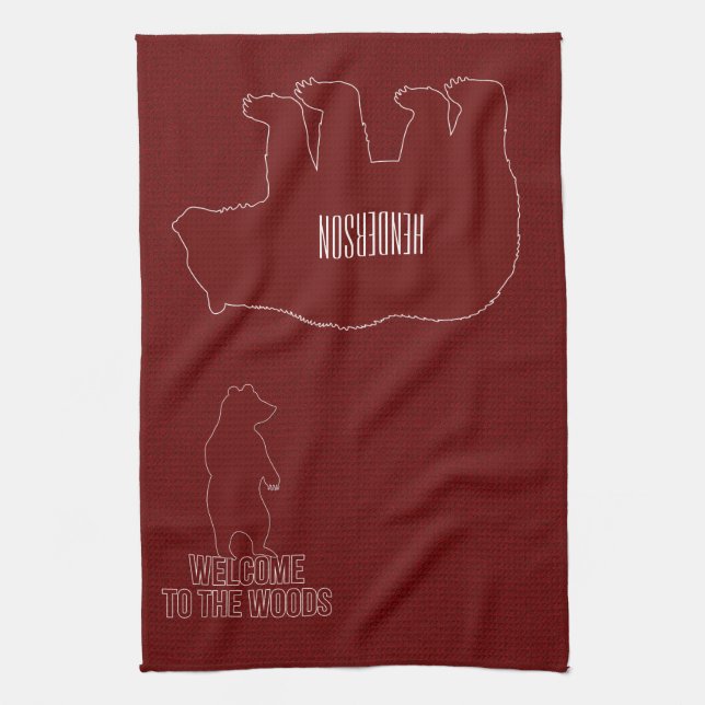 Cabin Theme Red Bears Kitchen Towel (Vertical)