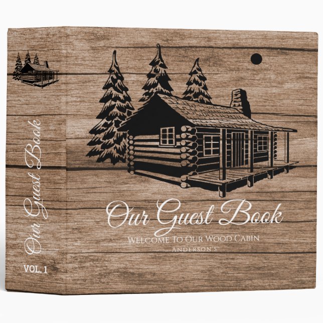 Cabin Welcome Guest Book Rustic Personalized 3 Rin Binder (Front/Spine)