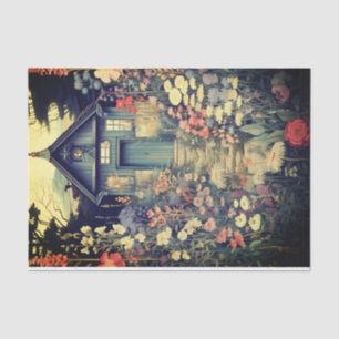 Cabin with Pretty Wildflower Path Illustration Tissue Paper