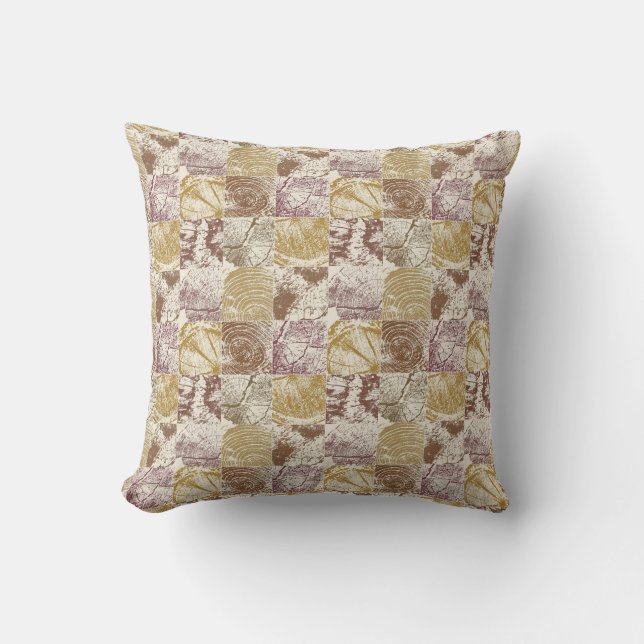 Cabincore Tree Ring Stamp Pattern Rustic Farmhouse Throw Pillow (Front)