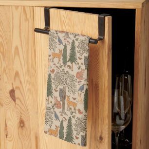 Cabincore Woodland Forest Animals Kitchen Towel